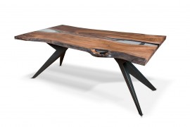 Tischplatte Kastanienholz mit Naturkanten & Kunstharz / Tischgestell aus Stahl auch Nach Mass bestellbar