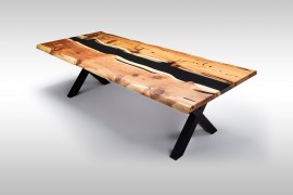 Massivholztisch mit Epoxidharz aus Rotzedernholz Dun079